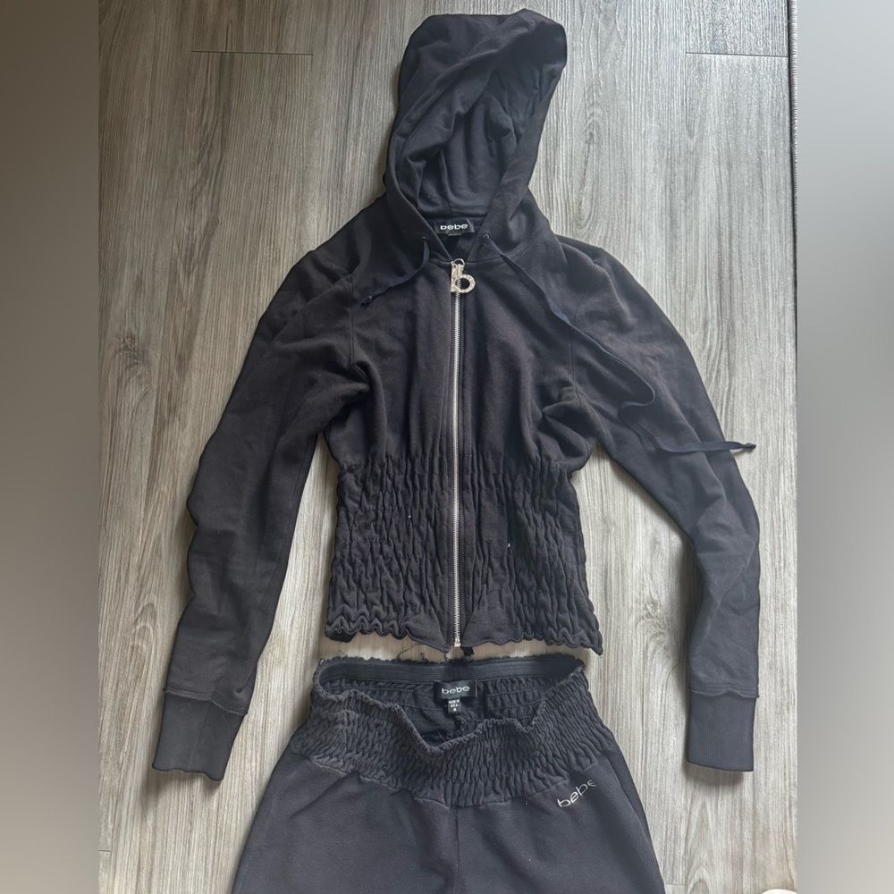 Y2K Black Bebe Hooded Jacket and Capri Set